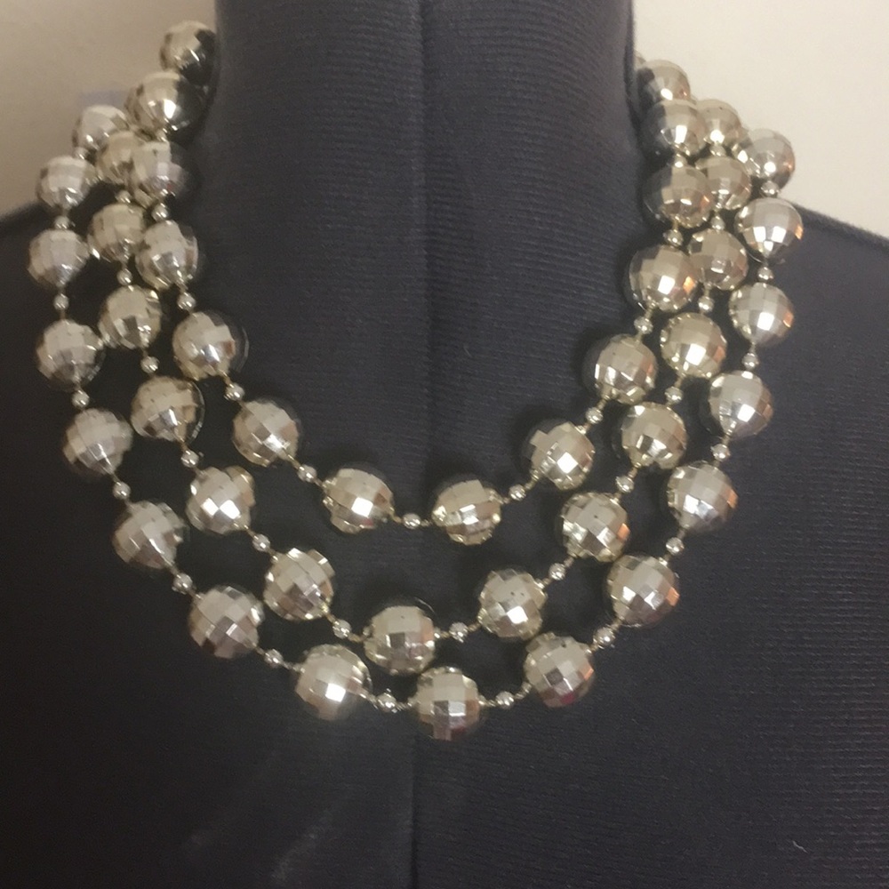 Multi-Strand Disco Ball Bead Necklace in Silver